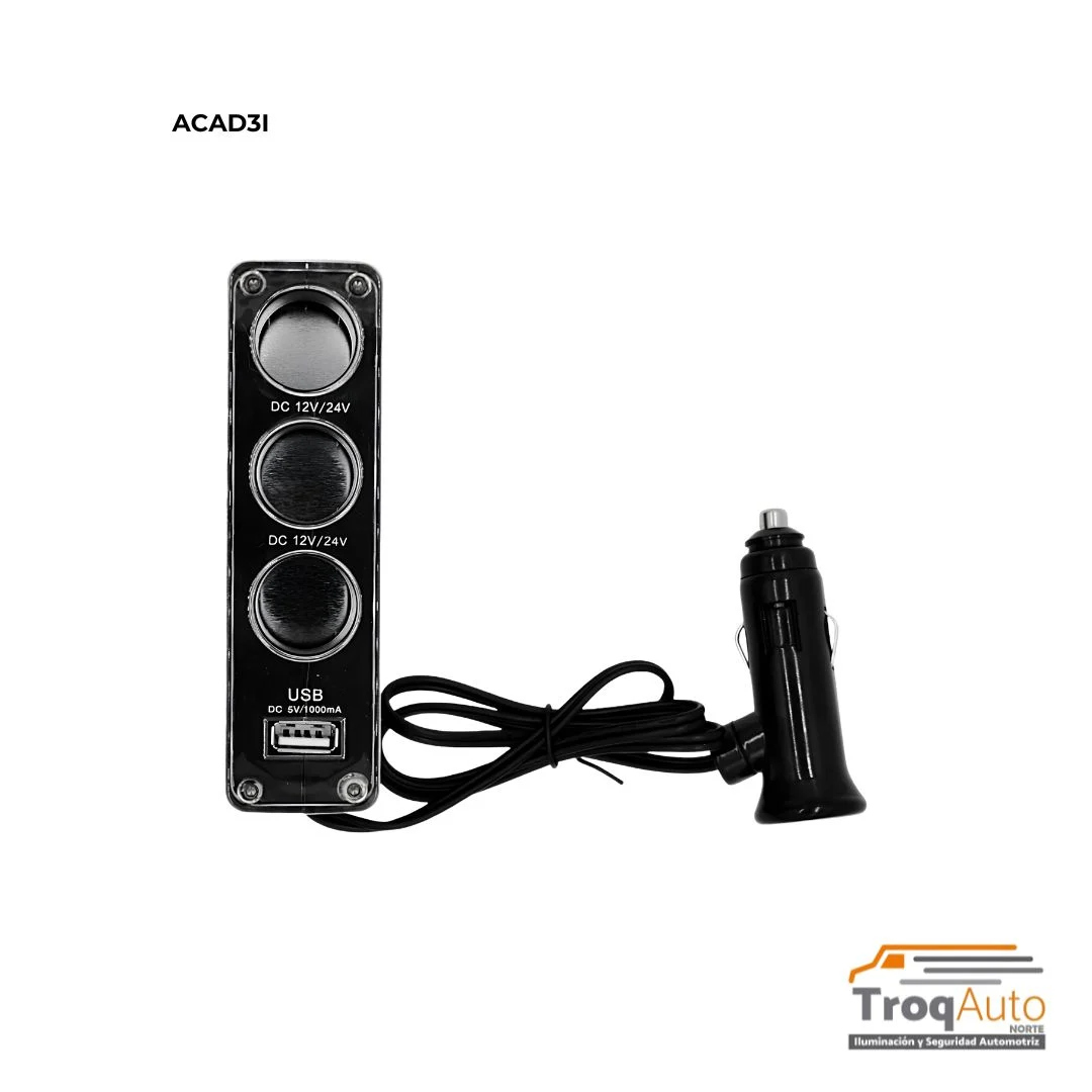 CONVERTIDOR USB Y TOMA CORRIENTE AUTOMOTRIZ