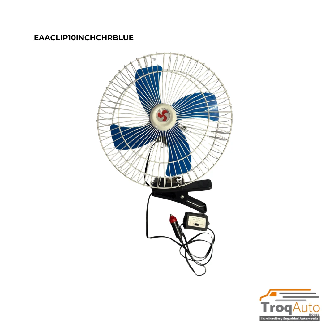 VENTILADOR 10" ASPAS PLASTICAS, REJILLAS METAL C/PINZA 12V